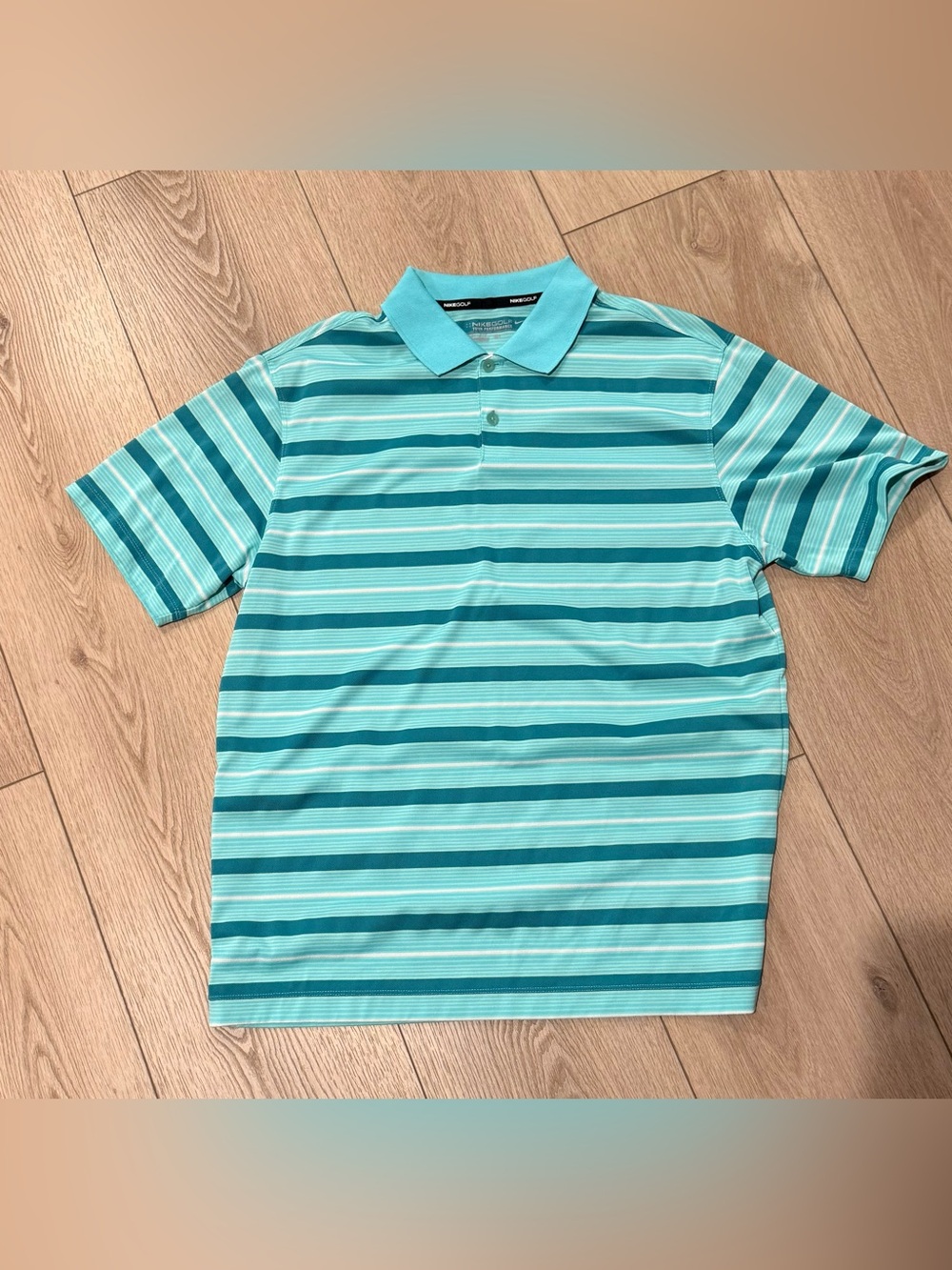 Nike Men's Striped Polo in Aqua and Teal